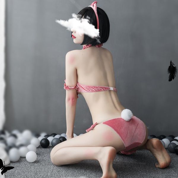 

japanese ingerie cat cospay costume oita bowknot bra and panty set cute maid tankini swimsuit anime bikini swimwear set, Red;black