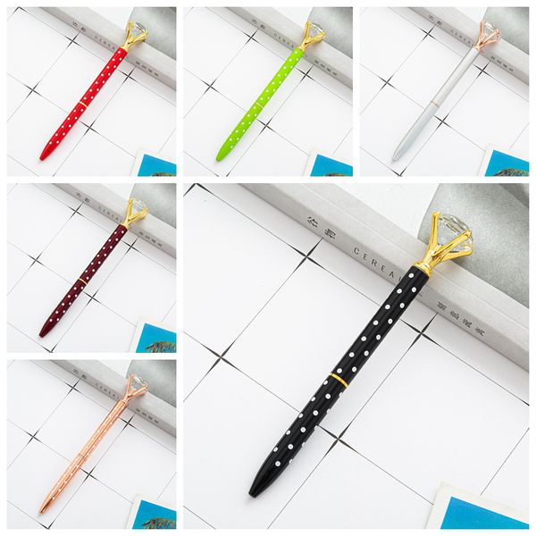 Big Diamond Ballpoint Pen Crystal Gem Pens Polka Dots Metal Ballpen Advertising Gift Custom Logo Fashion School Office Stationery JY0603