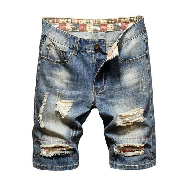 

men's jeans men distressed denim stretch ripped casual jean shorts holiday style fashion clothing hole knee length straight clothes, Blue