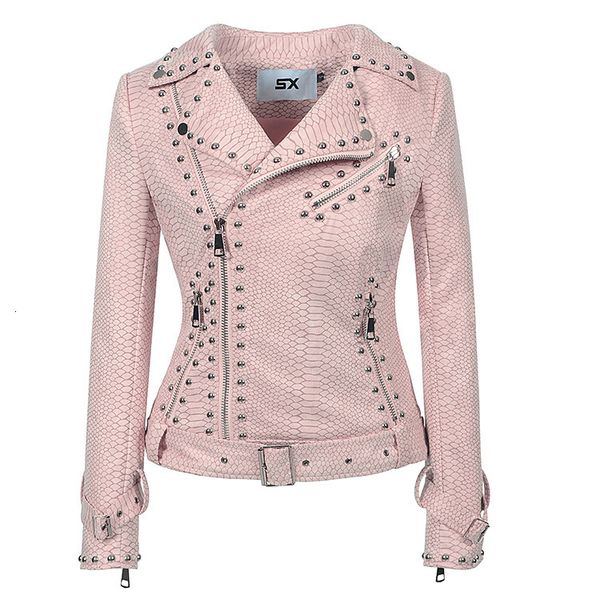 

leather jacket fashion rivet lapel zipper, Black