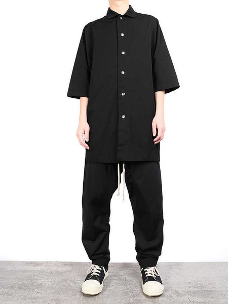 

fashion outlet 21ss owens grey dark ro spring summer thin button 5 / loose half sleeve shirt rick style 8yoo, Black