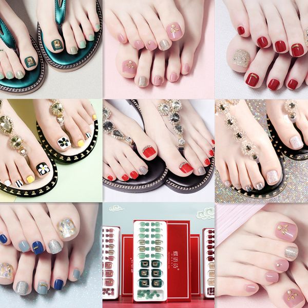 

summer finished nail wearable removable toenail patch, Red;gold