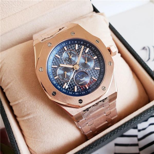 

wristwatches men automatic self wind mechanical stainless steel blue dial rose gold sapphire crystal luxury watch, Slivery;brown