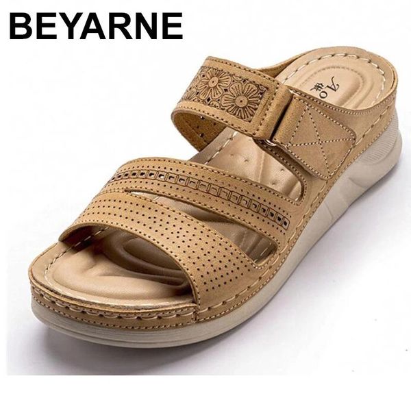 

beyarne2021 summer retro slippers women sandals ladies open toe casual shoes platform wedge slides beach shoes large size, Black