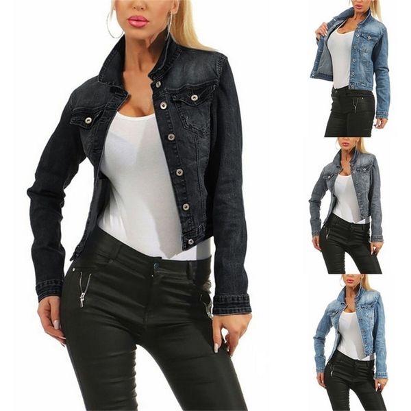 

harajuku vintage women jean jacket casual blue black denim coat spring autumn korean fashion streetwear demin 210922, Black;brown