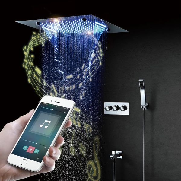

bathroom shower sets 20 inches waterfall head music bluetooth systems cold brass mixer valve rain set polished