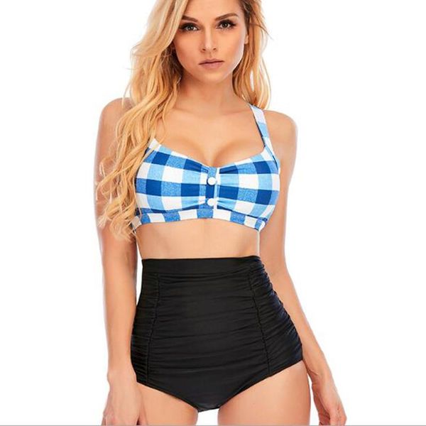 

women's swimwear summer beach plaid printed bikini swimsuit women fashion padded bra bkini set bathing suit, White;black