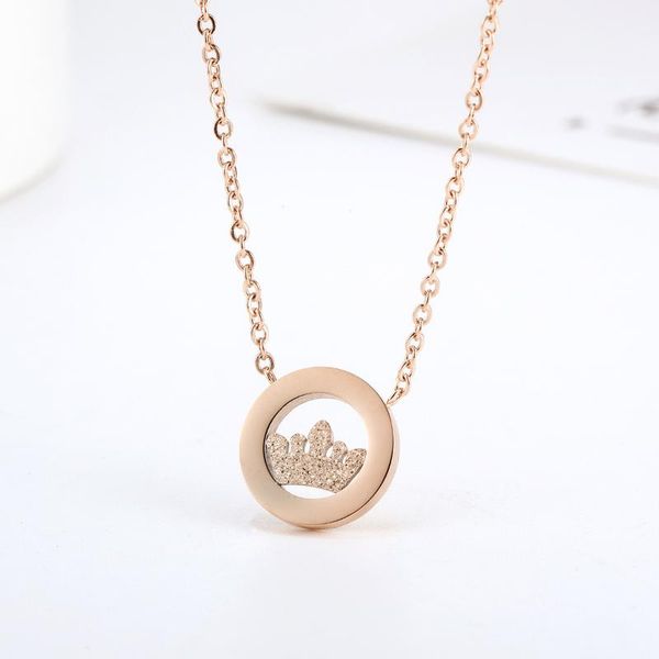 

pendant necklaces round ladies necklace simple and fashionable crown clavicle chain personalized titanium steel jewelry accessories gifts, Silver
