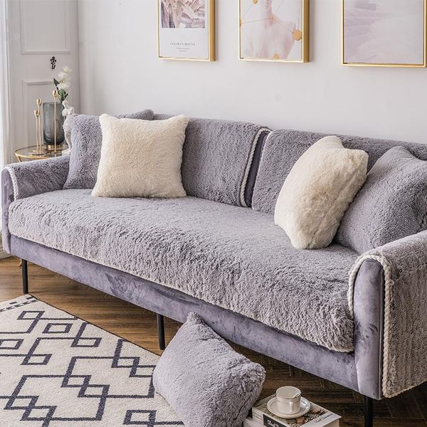 

chair covers winter plush sofa for living room solid 1/2/3/4 seat couch l shape protector removable slipcovers home