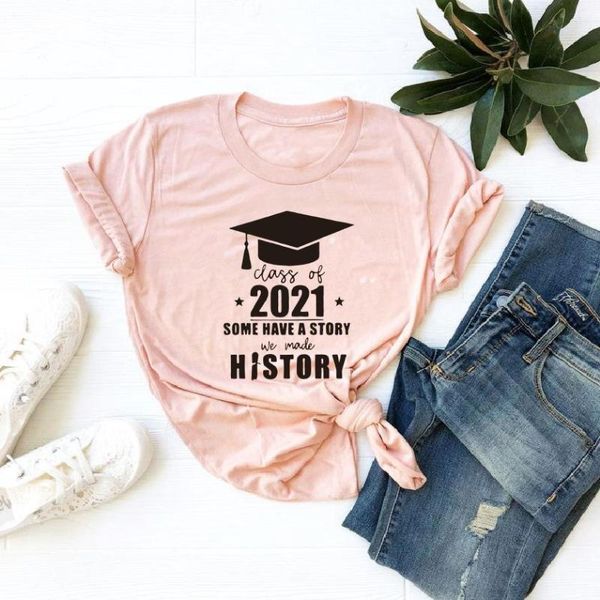 

women's t-shirt class of 2021 t-shirts female fashion print harajuku short sleeve student graduation tees women casual o-neck cotton f, White