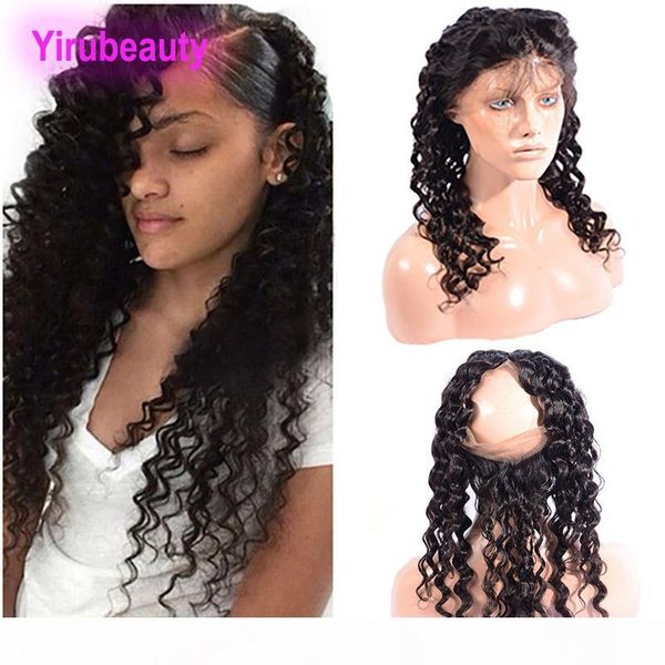 

peruvian virgin human hair 360 lace frontal deep wave pre plucked hair extensions with baby hair from yiruhair, Black;brown