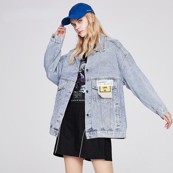 

women's jackets donsignet spring autumn 2021 loose mid-length harajuku casual denim jacket for women, Black;brown
