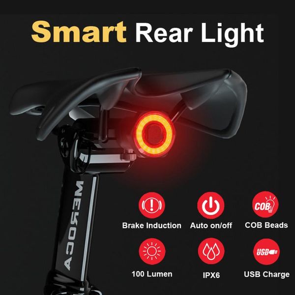 

smart bicycle rear light auto start/sbrake sensor bike lights ipx6 waterproof usb rechargeable cycling taillight for bicycle