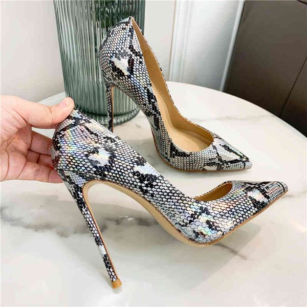 

designer casual lady fashion women shoes grey snake python printed leather pointy toe stiletto stripper high heels zapatos mujer prom, Black