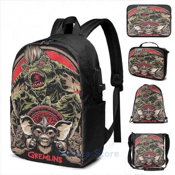 

backpack funny graphic print gremlins-gizmo usb charge men school bags women bag travel laptop