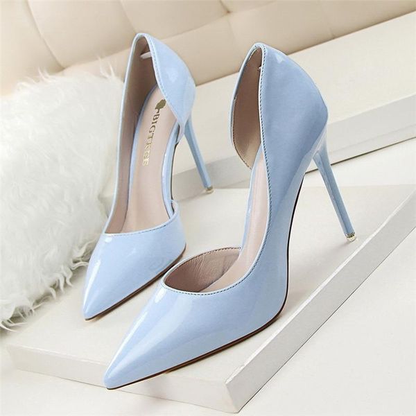 

dress shoes women high heels simple hollow pumps thin heel fashion patent leather pointed high-heeled size 34 g638-5, Black