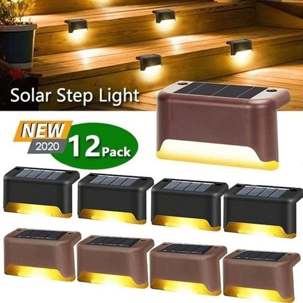 

solar lamps 12pcs ip65 waterproof outdoor led step lamp intelligent light control courtyard stair villa decoration