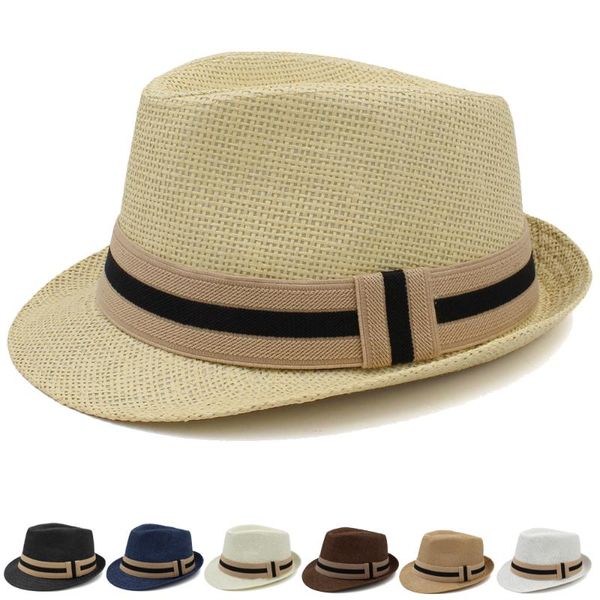 

wide brim hats 2 sizes parent-child men women kids children classical straw fedora summer trilby sunhat jazz caps beach outdoor travel, Blue;gray