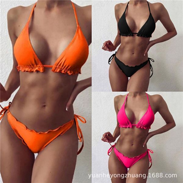 

bow bandage womens designer bikinis solid color halter panelled womens swimwears casual summer females clothing, White;black
