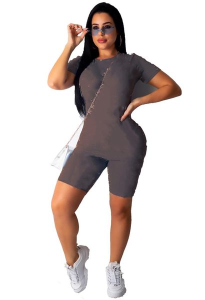 

women sports tracksuit casual 2 piece sets summer clothing letter jogger suit short sleeve t shirtmini shorts plus size outfits 4497, Gray