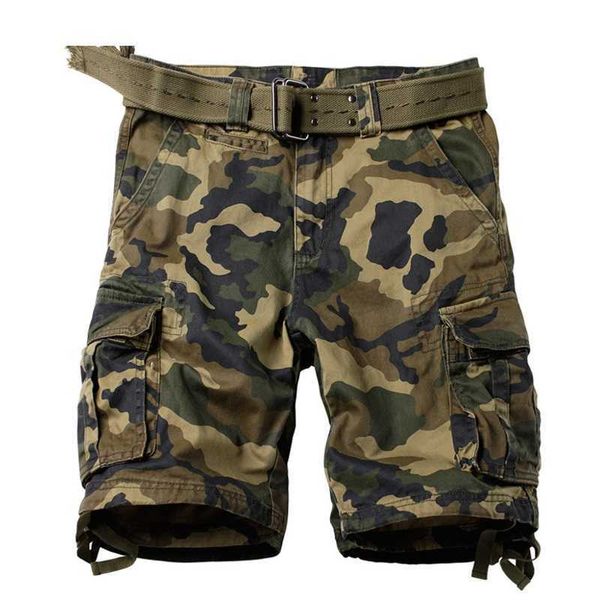 Cargo-Shorts Männer Camouflage Viele Taschen Militärstil Blau Camo Taktische Breeches Sommer Kurze Hose Männliche Bermuda 210714