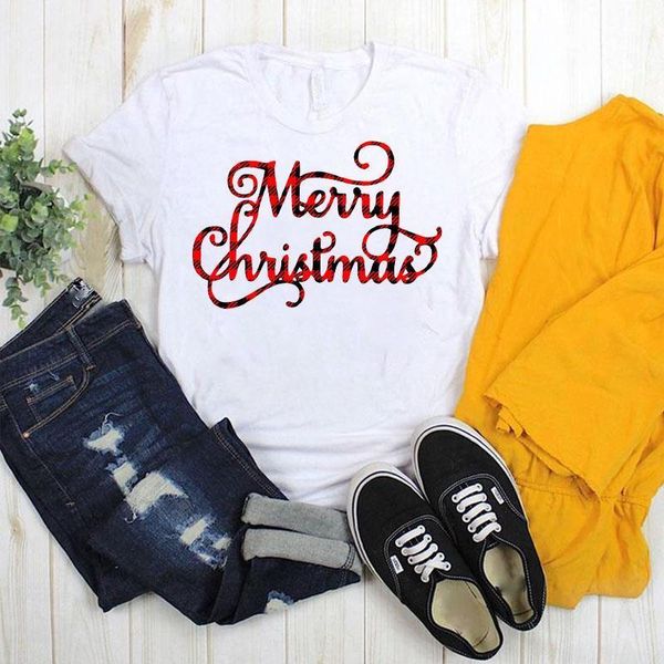 

women print graphic printed letters fashion plaid tree merry christmas ladies tshirt female womens t tee shirt t-shirt, White