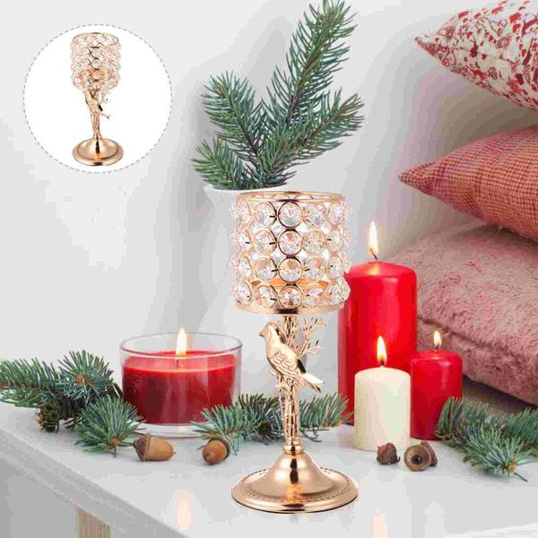 

candle holders 1pc metal crystal holder candlestick decor pedestal (golden)
