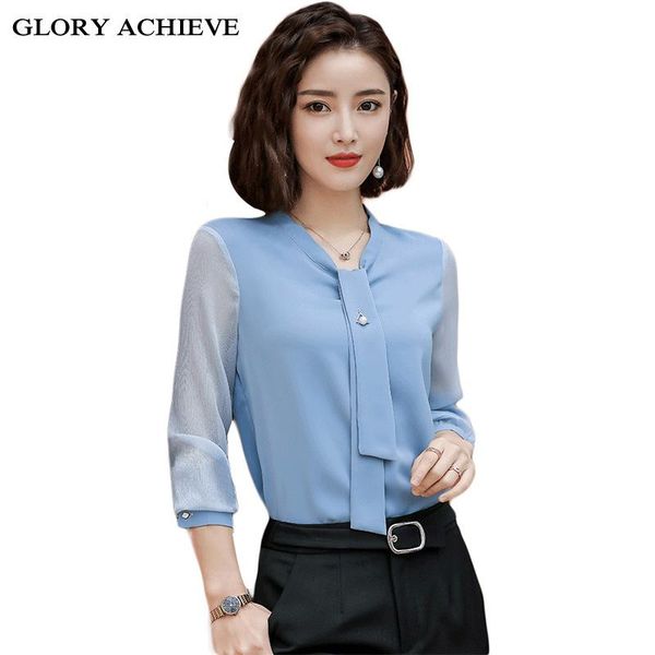 

women's blouses & shirts spring summer office ladies blouse fashion long sleeve bow slim white shirt female ol plus size 4xl work blusa