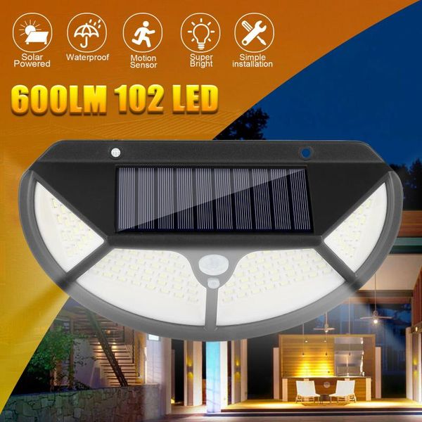 

solar light outdoor led wall lamp 3 mode motion pir sensor street light smd2835 102 built in battery sunlight powered waterproof