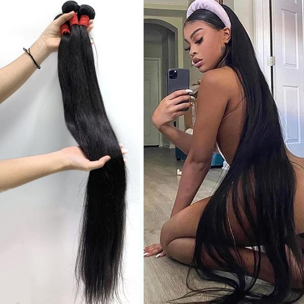 

human hair bulks luvin brazilian 30 32 40 inch straight bundles weave extensions, Black