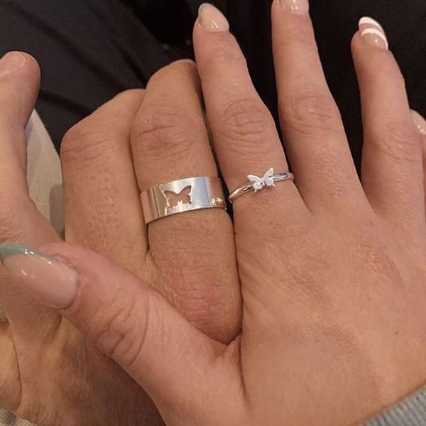 

cluster rings minimalist adjustable butterfly couple geometric opening ring set for women knuckle joint finger jewelry, Golden;silver