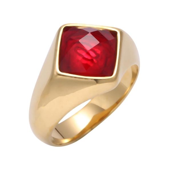 

cluster rings trendy fashion men ring vintage red zircon gold color stainless steel finger engagement banquet party male jewelry jz0003, Golden;silver