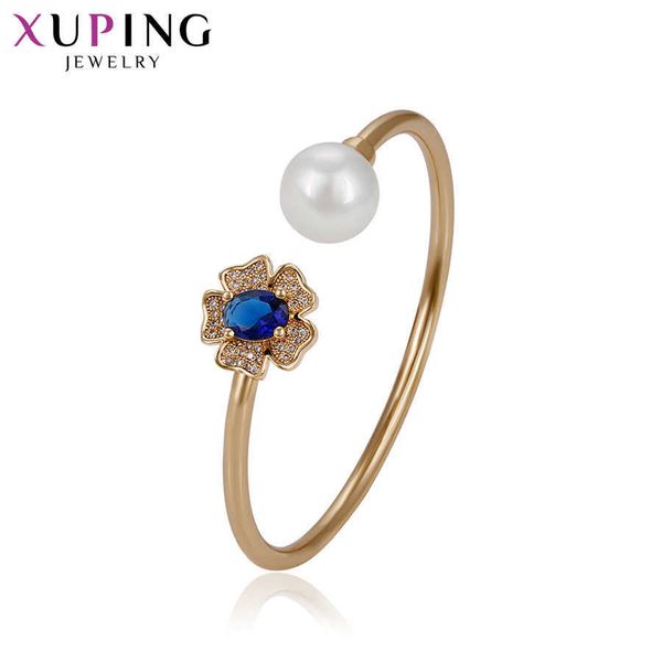 

xuping jewelry fashion gold plated temperament bangle with stone flower for women 51720 q0719, Black