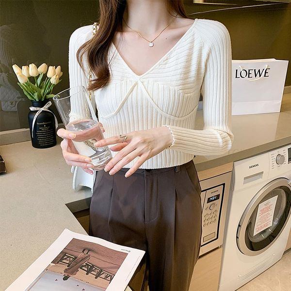 

women's sweaters black white knitted korean style fashion pullovers for ladies autumn winter 2021 clothing sweater blouses, White;black