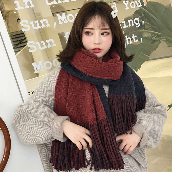 

double sided scarf female winter korean version versatile cute boy student knitting girl thickened warm neck, Blue;black