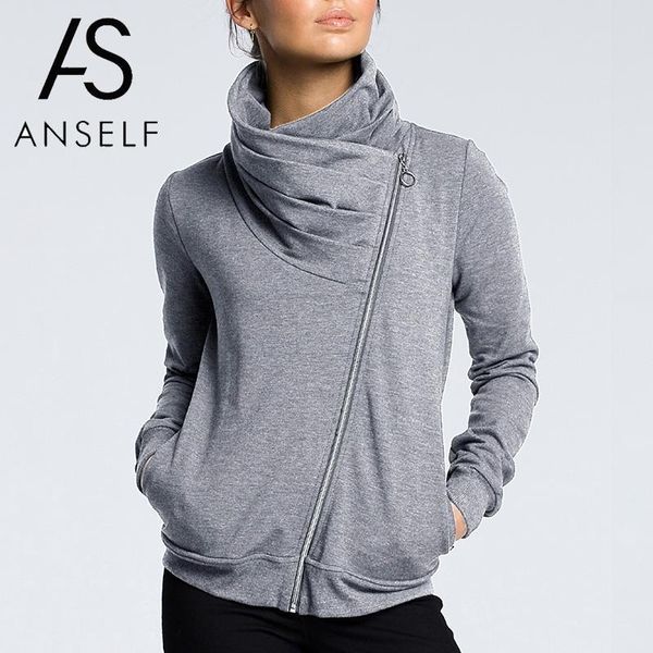 

women's hoodies & sweatshirts women turtleneck sweatshirt warm fleeces diagonal zipper long sleeves coat asymmetrical 2021 autumn pullo, Black