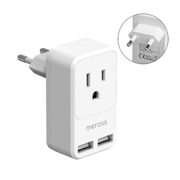 

smart power plugs european travel adapter, international plug with 2 usb, usa to most europe outlet adapter for eu type c