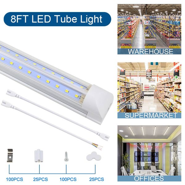 2,4 m lange LED-Leuchten, Röhre, 72 W, 7200 lm, 6000 K, kühles Weiß, Leuchtstofflampen-Ersatz, verknüpfbare T8-integrierte Einzel-LED-Röhren