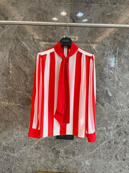 

women's blouses & shirts 2021 women spring silk stripes shirt collarband ribbon jacquard double-layer fabric thickening fabrics 1230, White