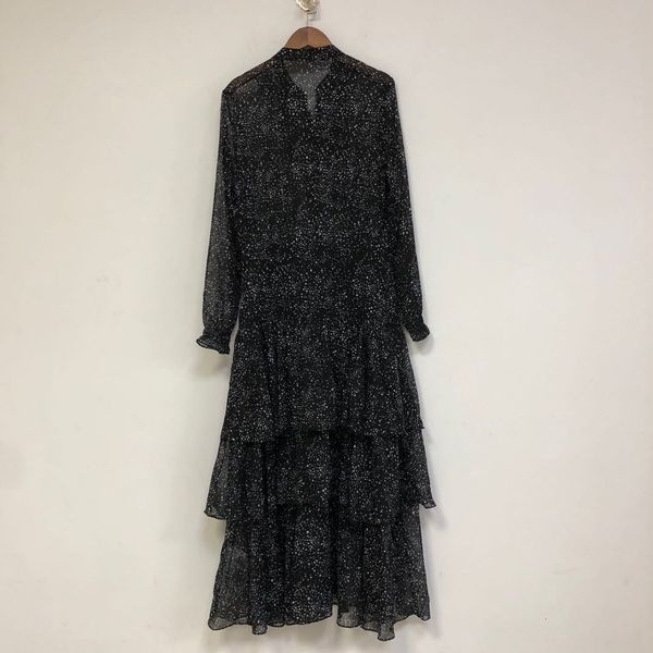 

elegant maxi vintage sleeve around neck in ruffled cascade autumn and winter dressed party woman 5kp0, Black;gray