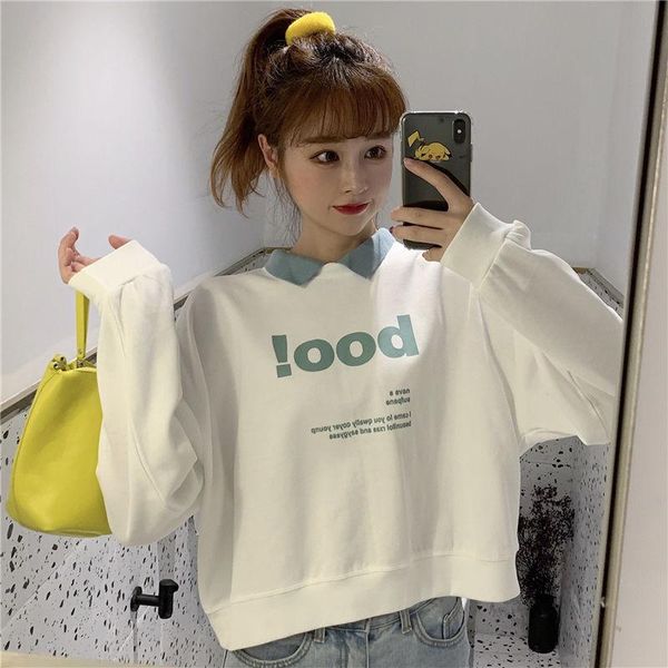 

women's t-shirt woman tshirts autumn and winter sweater long-sleeved loose short clothes ropa mujer camisetas, White