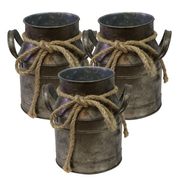 

3pcs flower bucket retro iron bucket flower pot vase decoration ornaments rural style pot for home garden (random