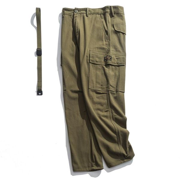 

men's pants with belt cargo men safari style loose work casual solid color straight trousers mens, Black