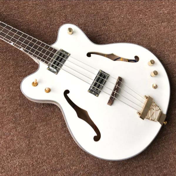 

new standard custom hollow body jazz electric guitar bass handwork 4 strings white gitaar rosewood fingerboard