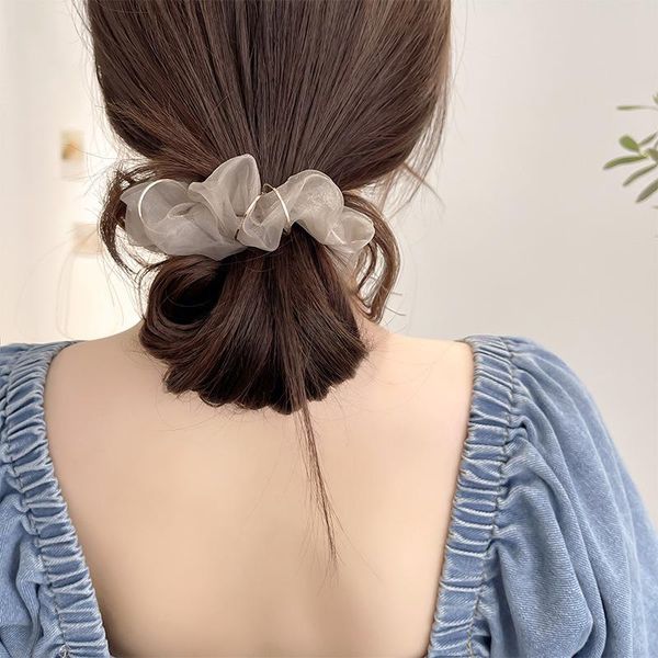 

hair accessories high sense of mesh ring large colon circle tie ball ornaments net red ponytail rope female headwear, Slivery;white