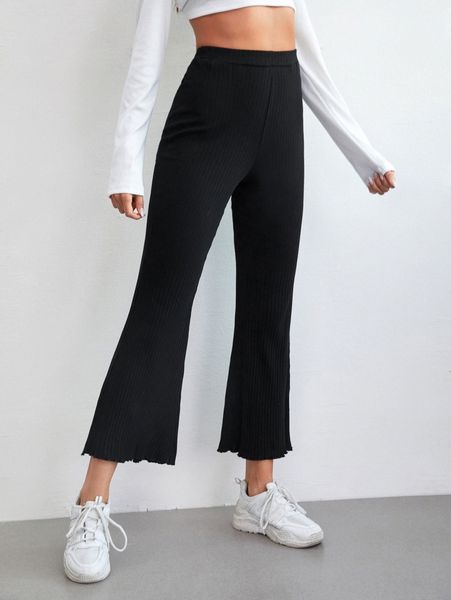 

lettuce hem flare leg pants v9wx#, Black;white