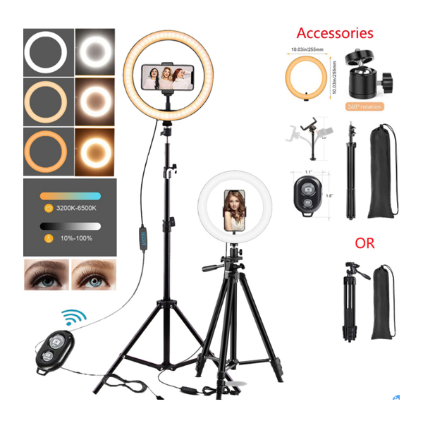 

pgraphy led selfie tripod 26cm for phone adjustable bluetooth ring light remote lamp studio holder youtube live