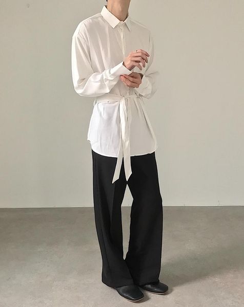 

custom plus size new fashion and personality high grade belt romantic casual men long sleeve shirt s~6xl, White;black