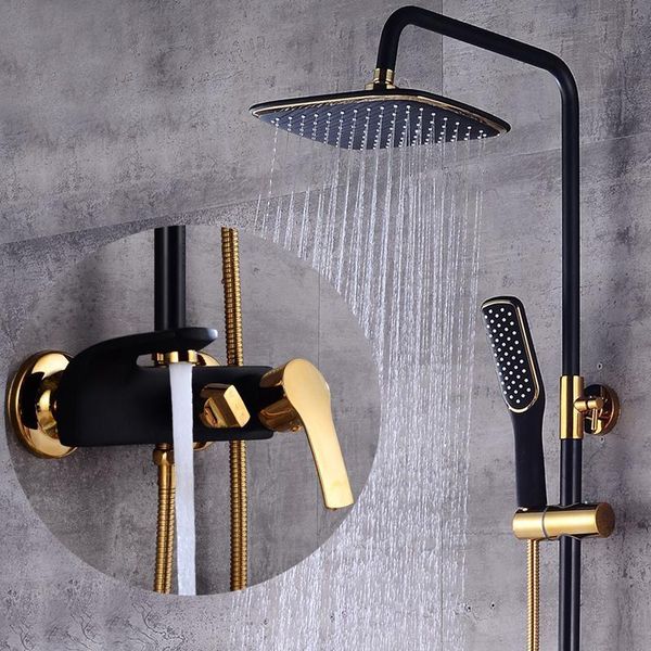 

bathroom shower set luxury black/white golden bath lifting shower faucet tap bathroom cold and mixer tap bathtub set