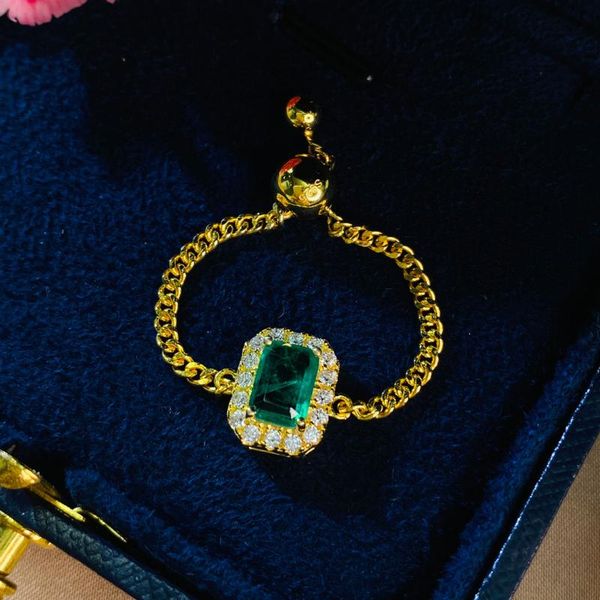 

cluster rings luxury 100% 925 opening adjustable emerald creative chain ring for women wedding party fine jewelry wholesale, Golden;silver